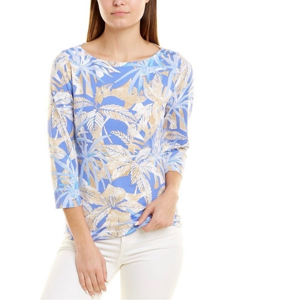 J. McLaughlin XS Coastal Resort Vacation Wavesong Catalina Cloth Blue Palm Trees